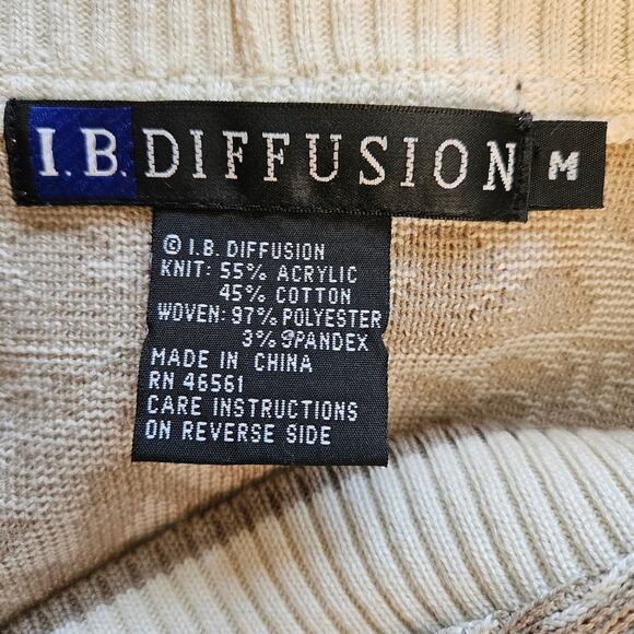I.B. Diffusion Taupe and White Colorblock Cardigan Plunge V Neck Sweater Medium - Picture 9 of 11